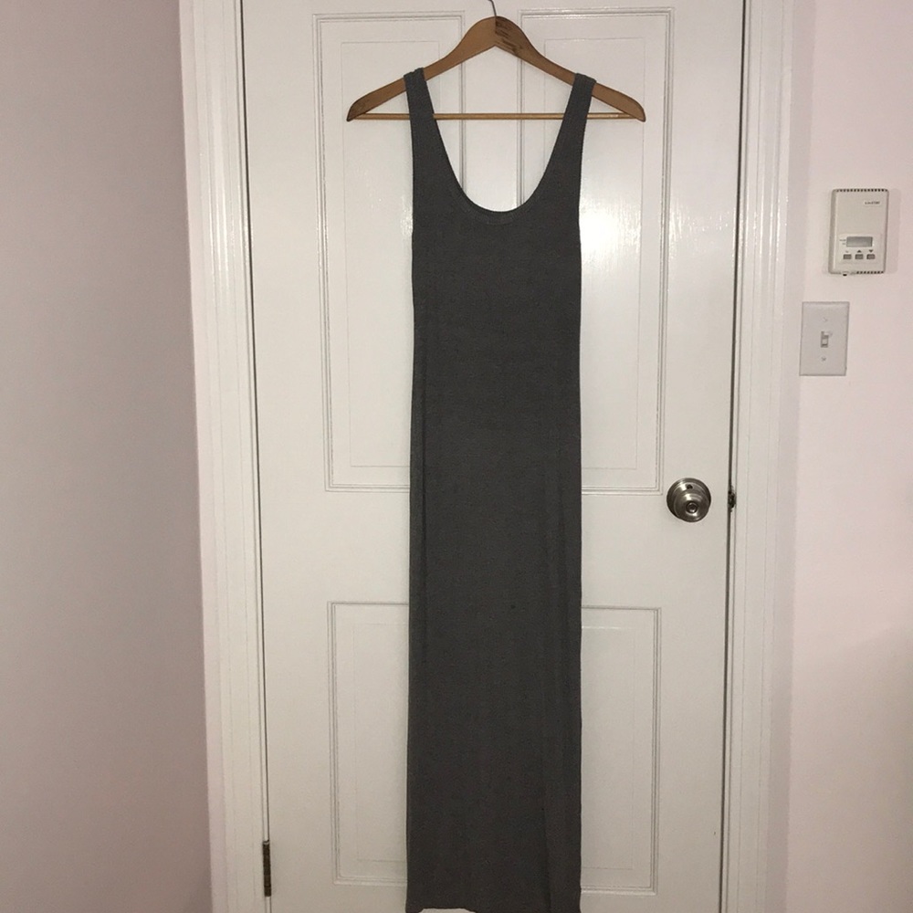 Long grey ribbed tank dress with side slit